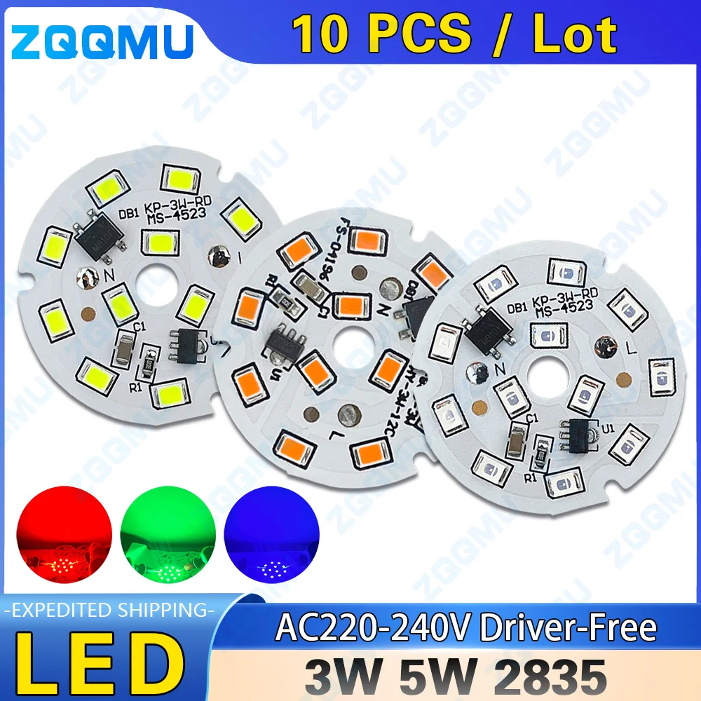 3W 5W Red Light Blue Light Green Light AC220V Driver-Free Constant Current Light Board PCB DIY Bulb Light Source Light Board lb78 4 20ma resistance current voltmeter signal generator source calibrator plc