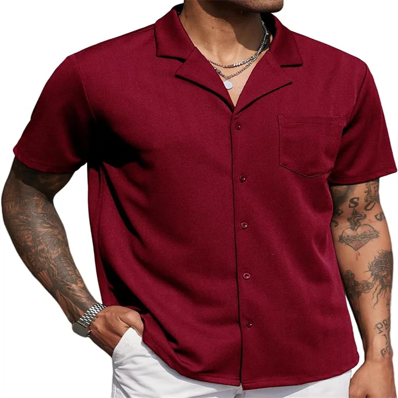 Shirt Men Casual Fashion Wrinkle-free Untucked Cuban Business Casual Button-down Short Sleeve
