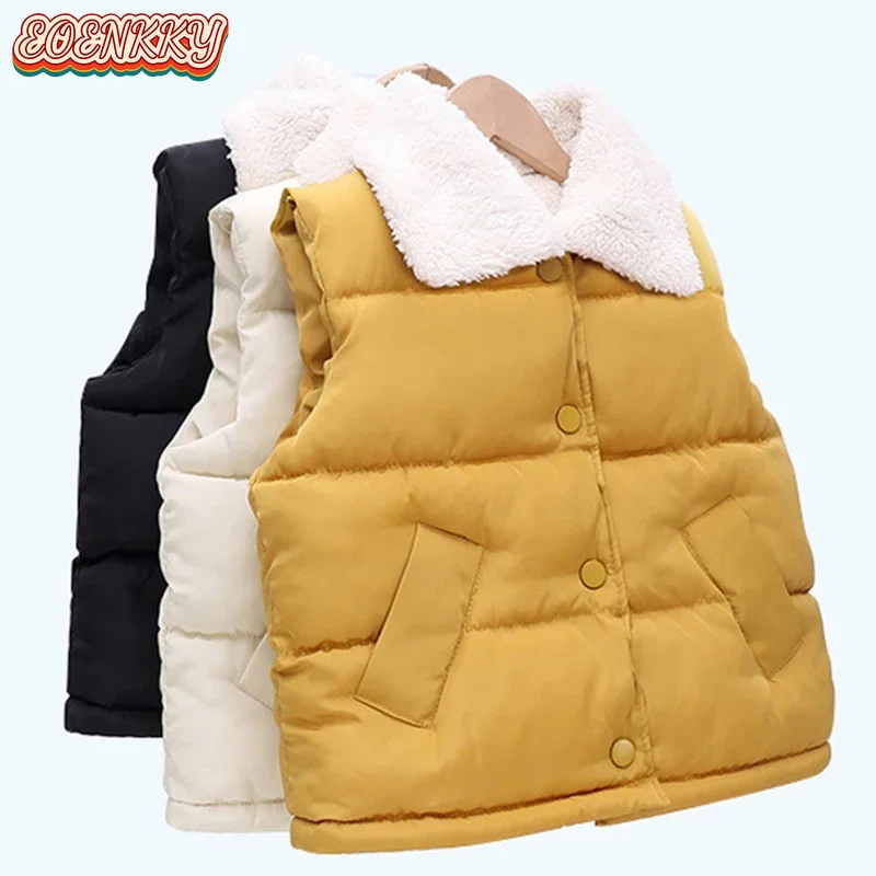 

Children Winter Vest New Autumn V-Neck Solid Color Casual Sleeveless Jackets Baby Velvet Warm Kids Keep Warm Waistcoat Autumn