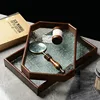 Begonia embossed glass walnut rectangular tea tray storage ornament, tea cup, fruit snack wood decorative tray large 3