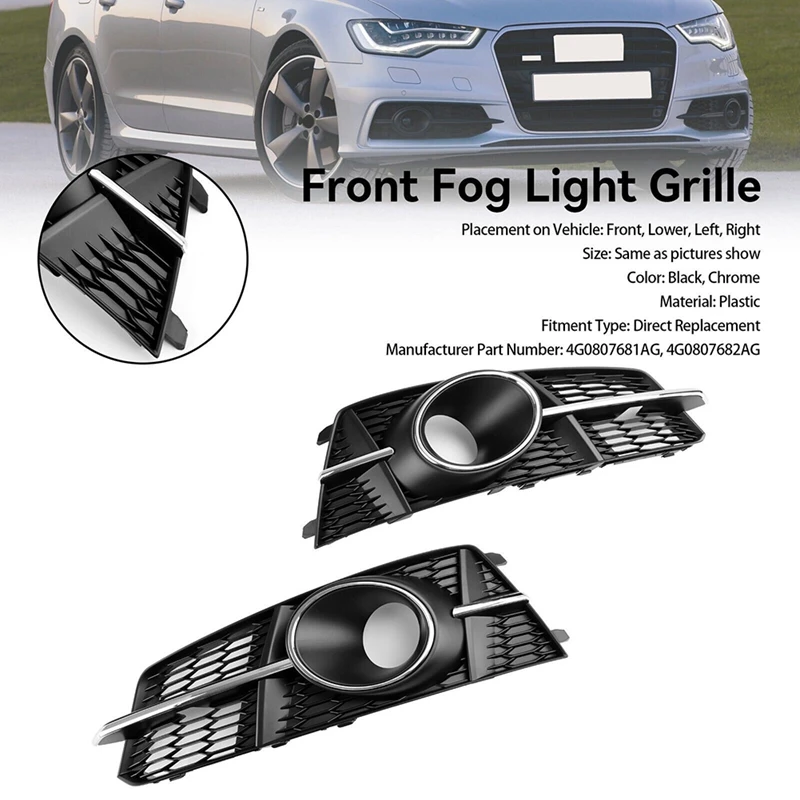 

Fog Light Grill Lamps Cover Plastic Fog Light Grille With Hole For A6 C7 S-Line 2016-2018 4G0807681AG 4G0807682AG