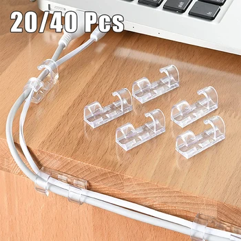 20/40 PCS Cable Clips Organizer Self-Adhesive Drop Wire Holder Cord Management Tidy Fixed Clamp for TV PC Wire Cable Home Office