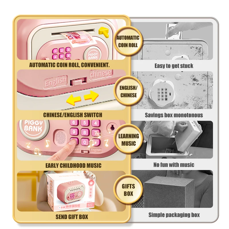 Electronic Piggy Bank Children Safe Cash Money Bank Mini ATM With Password Banknote House Saving Period for Kids 3 Year Gifts