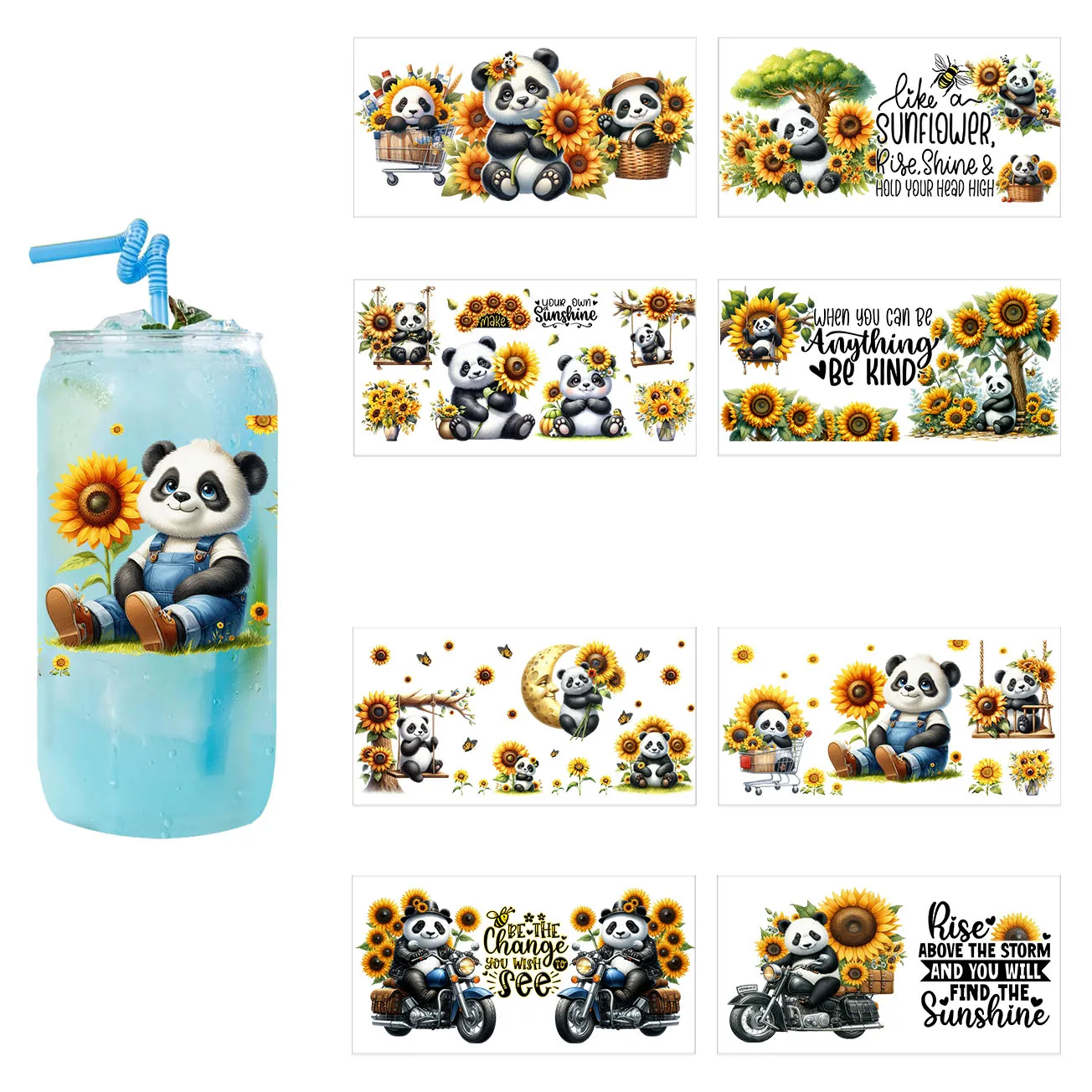 Cute Panda Stickers Series easy peel waterproof DIY Decals Retro Beauty 3D transfers uvdtf crystal sticker 16oz uv dtf cup wraps
