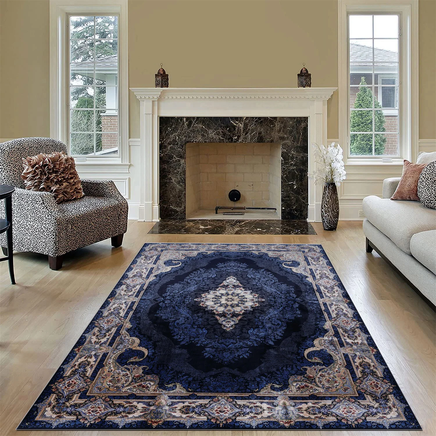 Turkish Rug Oriental Dark Blue Carpet for Living Room Rug Saloon Rugs Anti-slip Non slip Kitchen Rug Turkish Entryway Doormat 3