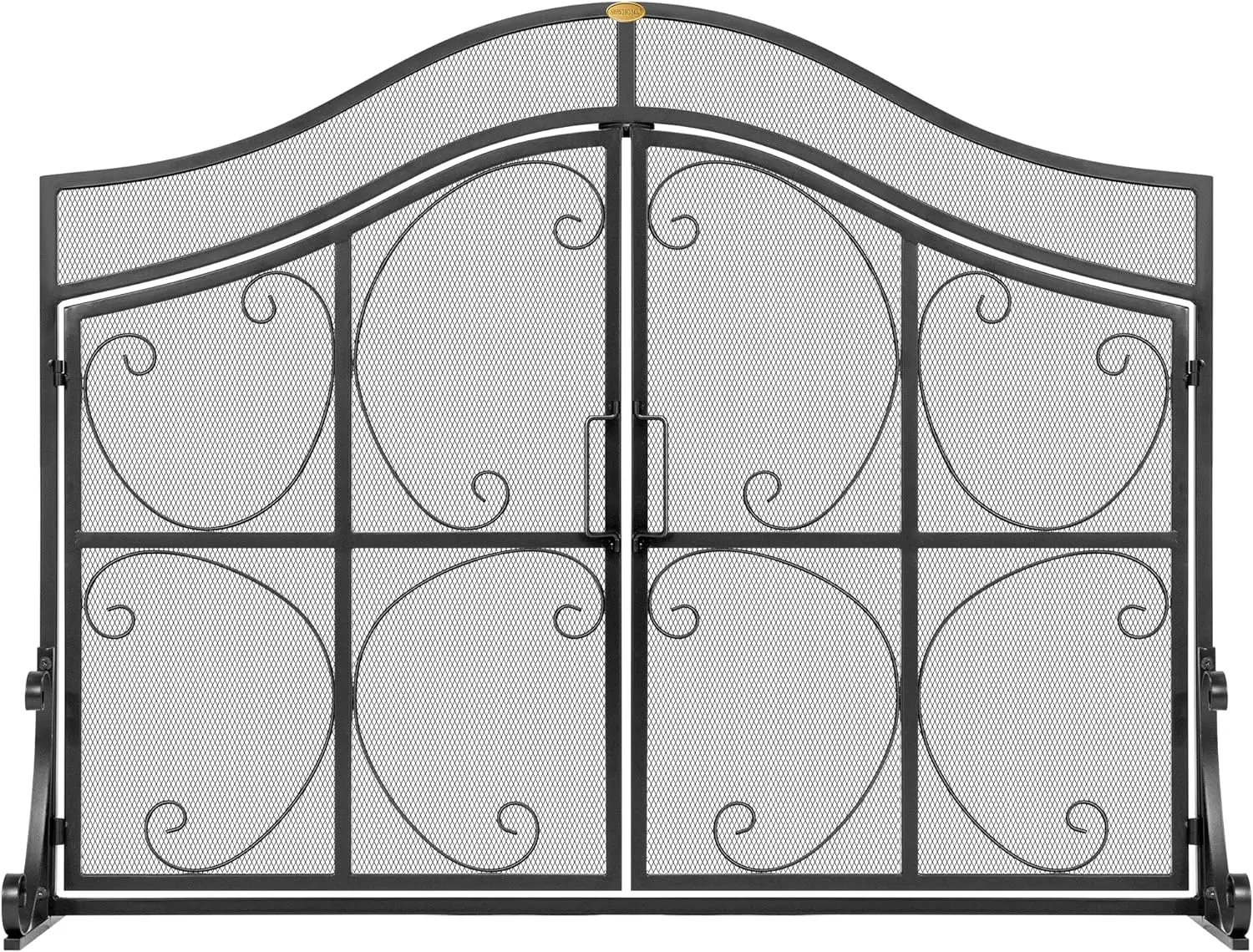 x 34 Inch Wrought Iron Fireplace Screen with Doors Metal Decorative Mesh Fire Spark Large Flat Guard Gate Cover Fireplace Barrie