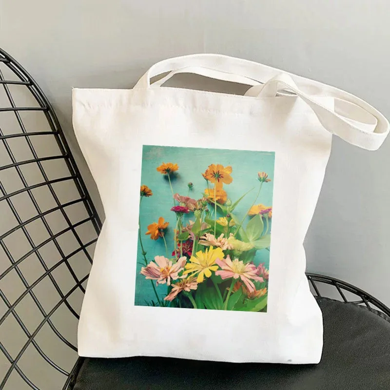 Floral Print Causal Canvas Bag Harajuku Women Shoulder Bags  Female Tote Handbag Large Capacity Shopper Handbag Fashion Handbags 3