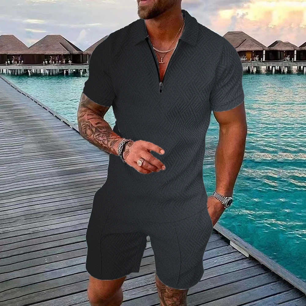 

Men's Casual Short Sleeve Shorts Polo Shirt Set Color Printed Clothing Street Suit Summer Top Fashion Selling High Quality