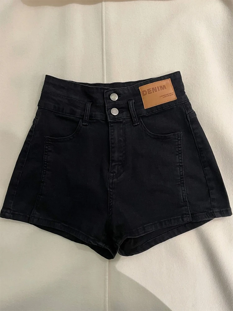 

Women Summer Gothic Black Denim Shorts Y2k High Waist Casual Wide Shorts Korean Harajuku Vintage Streetwear Short Jeans Pants