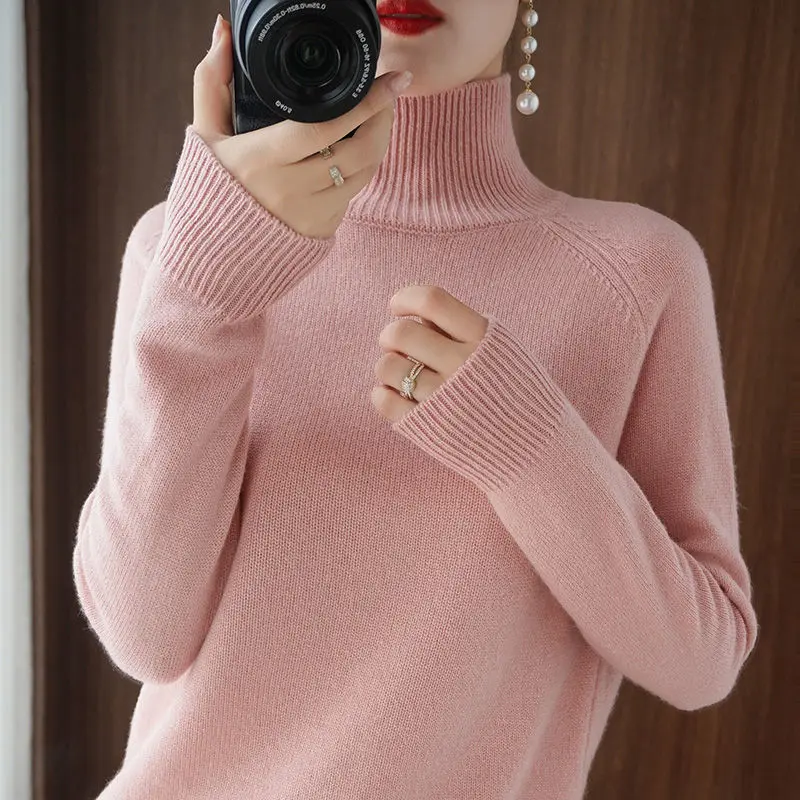 Sweater 2023 Autumn And Winter Cashmere Sweater Turtleneck Pullover Women's Solid Color Casual Long-sleeved Loose Bottoming 6