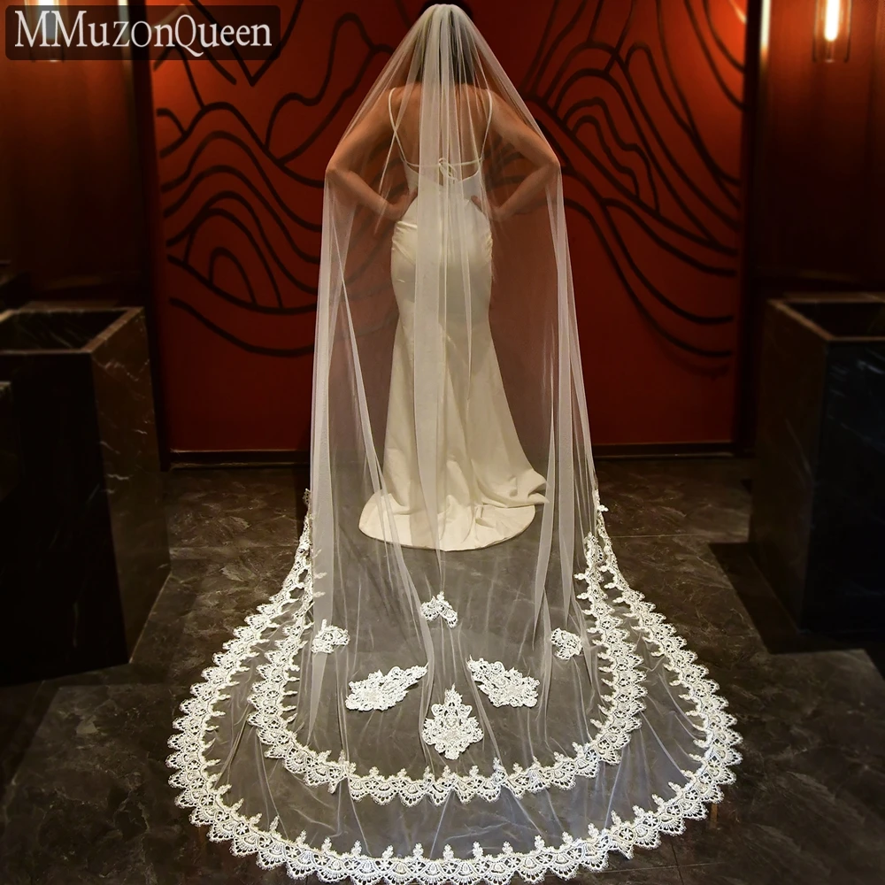 

M48 Lace Edge Bridal Veil 1 Tier Long Cathedral Wedding Veils For Bride White/Off White Tulle Yarn Wedding Accesories