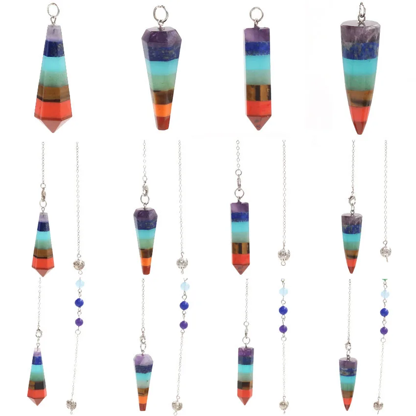 

7 Chakra Pendulum Natural Stones Reiki Charm Healing Gems Pendants For Wicca Dowsing Divination Women Men Pendulo Stone Jewelry