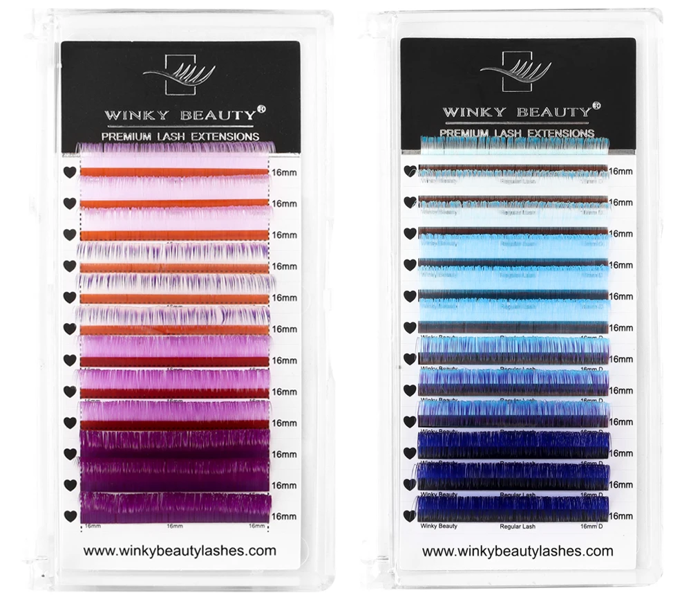 Description Picture 6 of itemwinky beauty Color Lash Pink Yellow Purple Blue Green Eyelash Extensions Individual False Colored Mink Lashes Makeup Supply