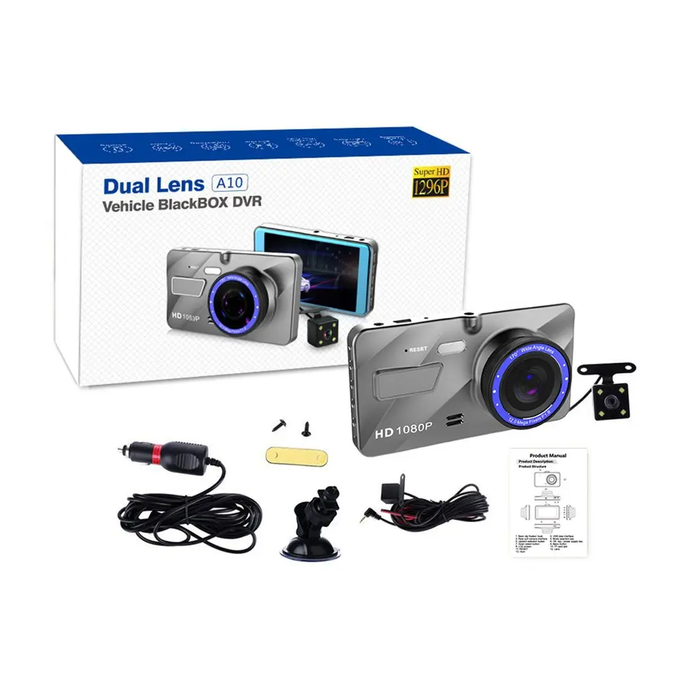 듀얼 렌즈 170 도 카메라, 자동차 Dvr 대시, 자동차 비디오 녹음기, G-센서, 야간 자동차 Dvr, 빠른 배송, 4 인치, 1080P, 2024 신제품