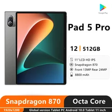 2022 Pad 5 Pro Original Tablet 12GB RAM 512GB ROM Tablete PC GPS 5G Network 120Hz 11 Inch WQHD+2.5K LCD Display Snapdragon 870