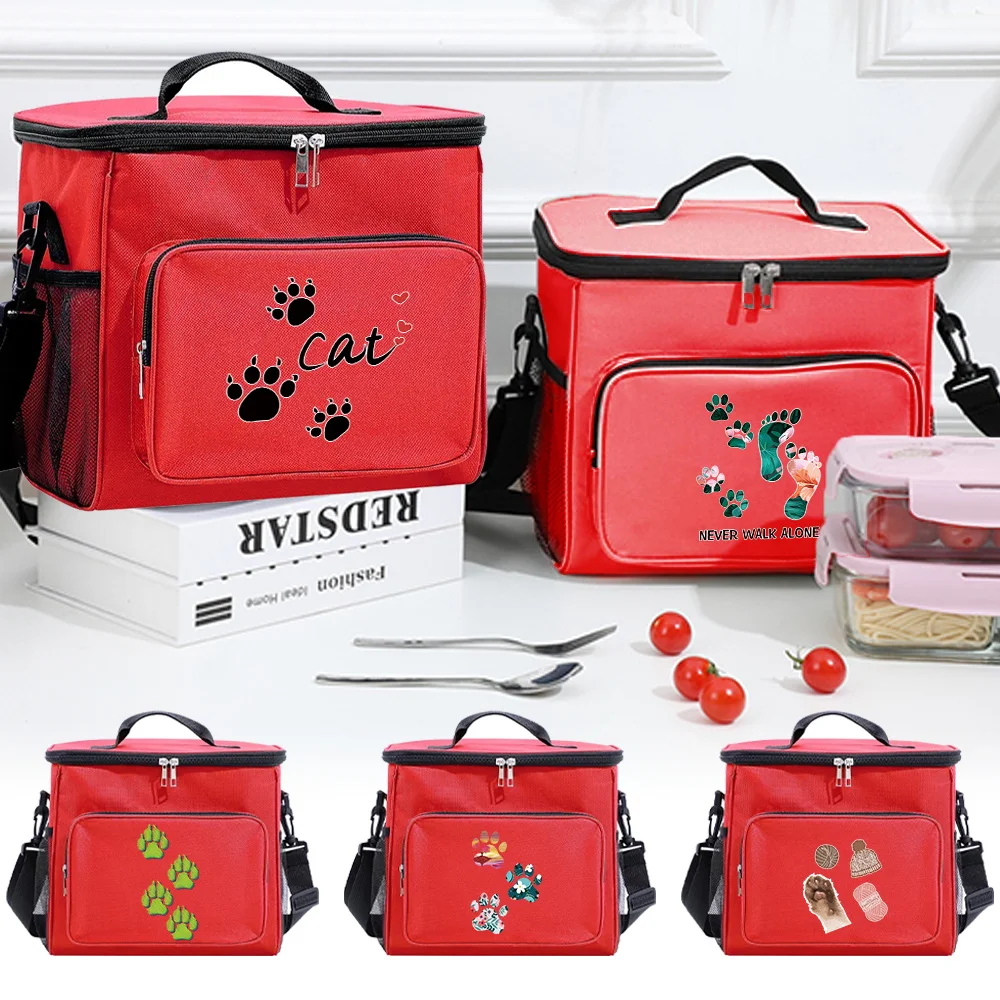 

LunchBag Thermal Organizer Handbag Shoulder Storage Bags Cooler Waterproof Boxes for Student Fashion Lunchbag Footprints Pattern