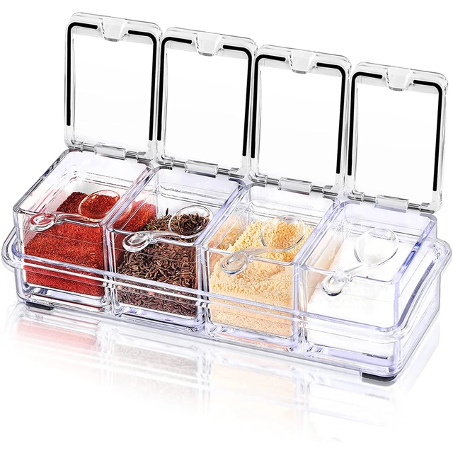 1 Set Clear Seasoning Box Set 4pcs Clear Seasoning Storage Container With  Spoon Clear Seasoning Rack Spice Pots For Pepper Spice - AliExpress