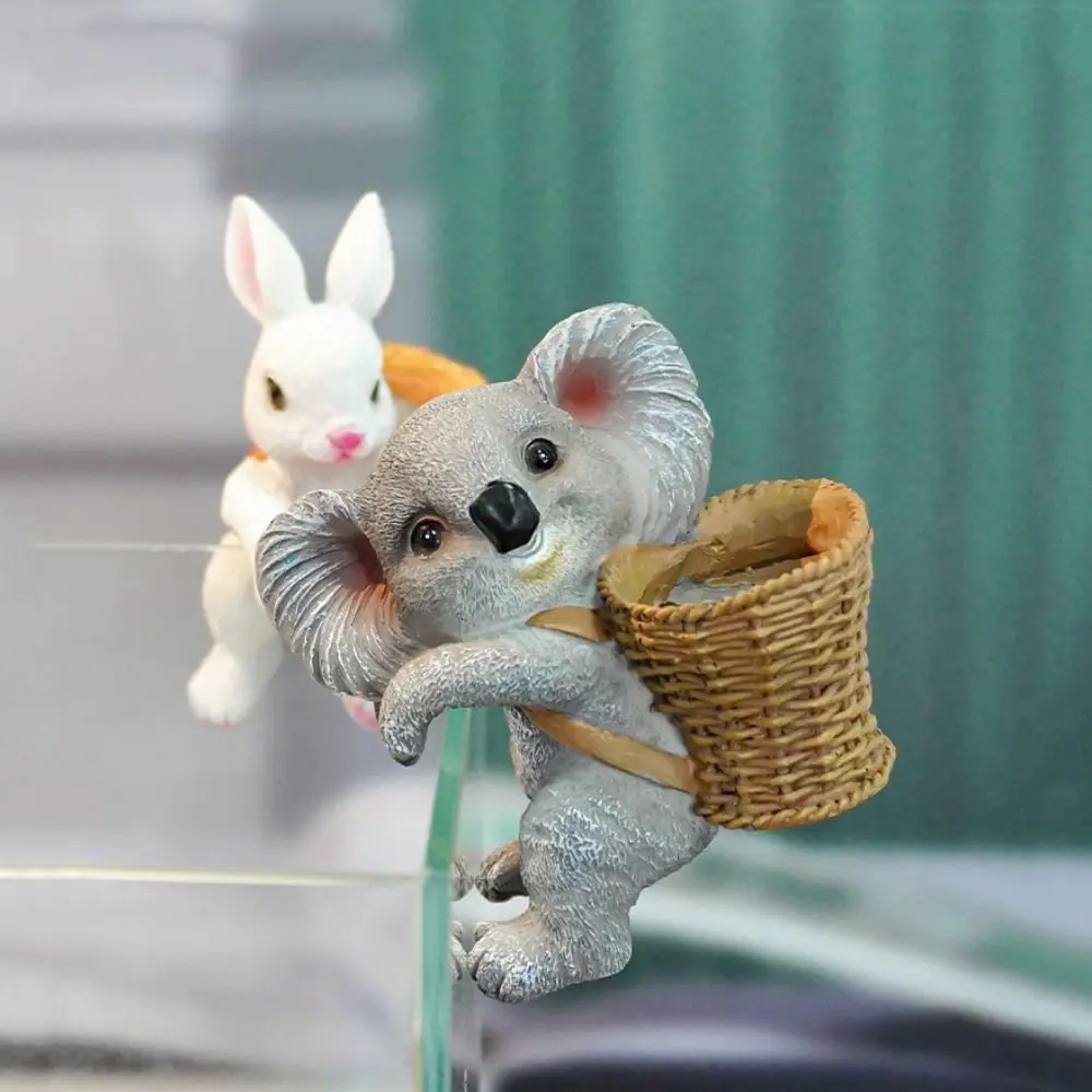Cartoon Basket Rabbit Landscape Simulation Resin Aquarium Hanging Ornaments Koala Dog Bunny Flower Basket Flower Pot