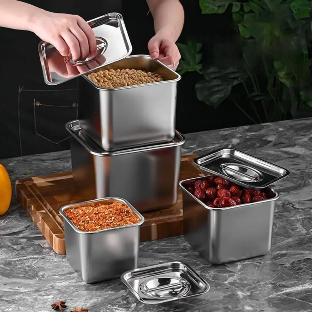 Rust Resistant Frozen Yogurt Container Large Capacity Reusable Stainless Steel Condiment Jar Dustproof 4Size