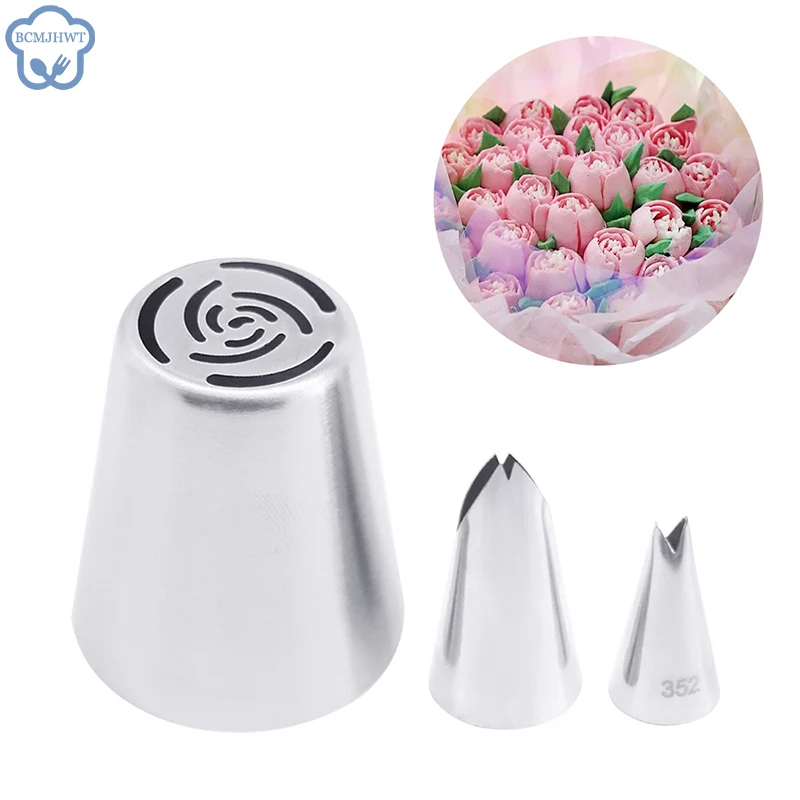 3PCS Russian Pastry Nozzles for Cream Icing Piping Nozzles Cake Decoration Tips Leaf Tulip Rose Cake Confectionery Tools cake decorating tip set cake icing nozzles baking nozzle set cake decorating nozzle set