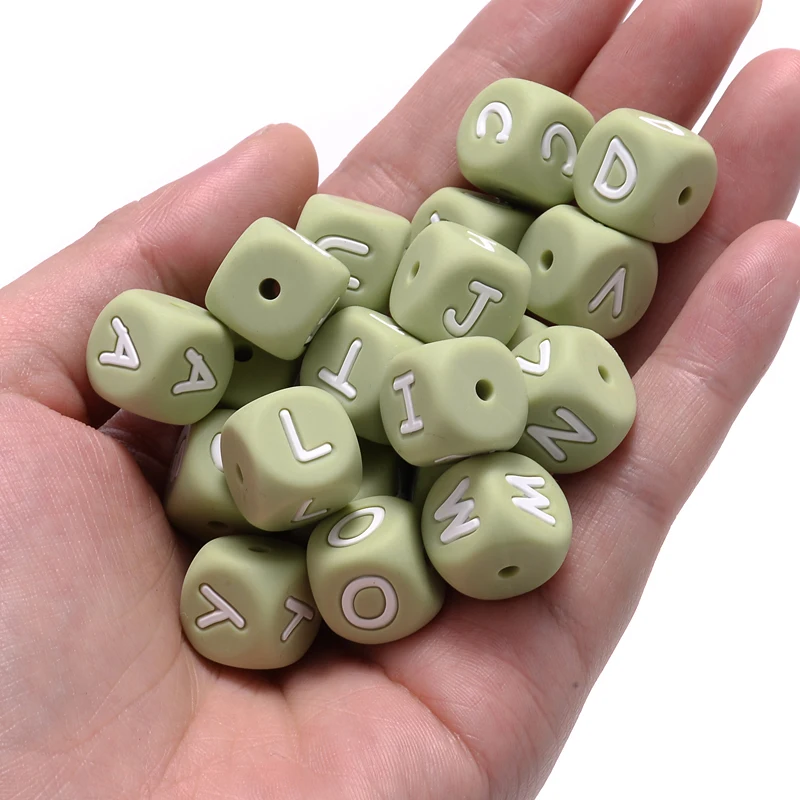 10Pcs 12mm Sage Silicone Alphabet Letter Beads 26 English Letter Baby Name Beads Teething Pacifier Chain Silicone Baby Teether 2