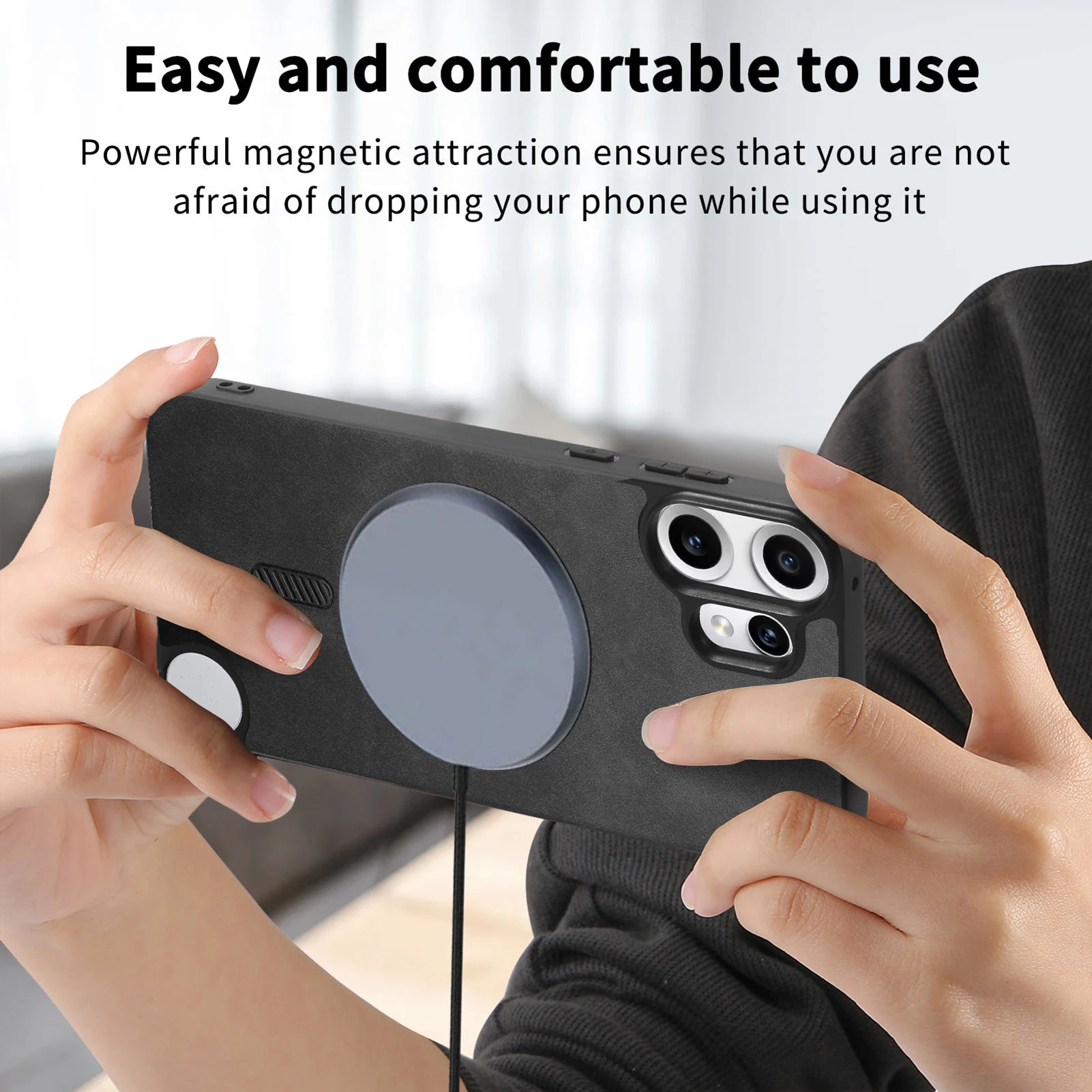 Magnetic Leather Case with MagSafe Wireless Charging and Matte Shockproof Bumper