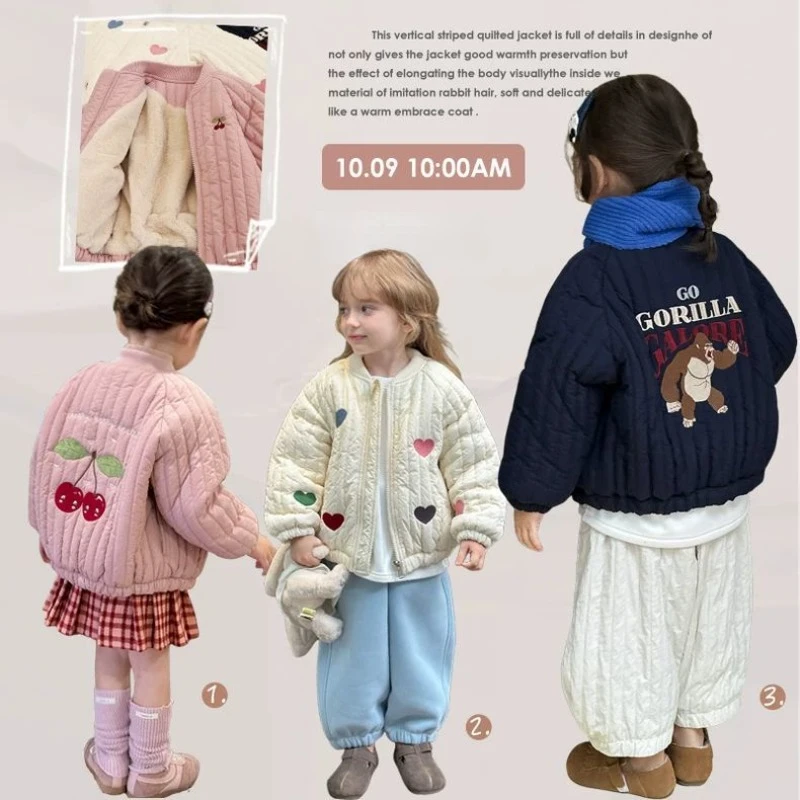 Cartoon Embroidery Winter Kids Jacket Thicken Wam Plush Girls Boys Outerwear Coats Children's Clothing Cotton Down Parkas