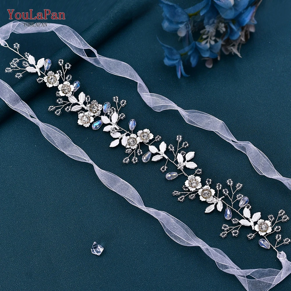 TOPQUEEN Crystal Bridal Belt Alloy Flower Wedding Party Belts for