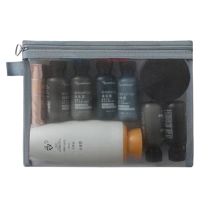 Moda piccolo grande nero organizer da toilette e borsa per il trucco borsa per cosmetici con cerniera in rete trasparente organizzatore necessario da donna - immagine 2
