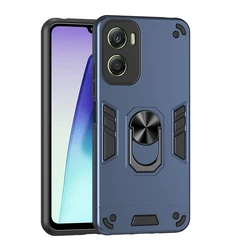 Magnetic Ring Holder Shockproof Armor Case with Lens Protection for Moto G06 4G (Navy Blue)