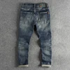 Waist Embroidery Denim Jeans for Men Dark Blue Washed Slim Fit Straight Pants Autumn Youth Male Cityboys American Vintage Casual 2
