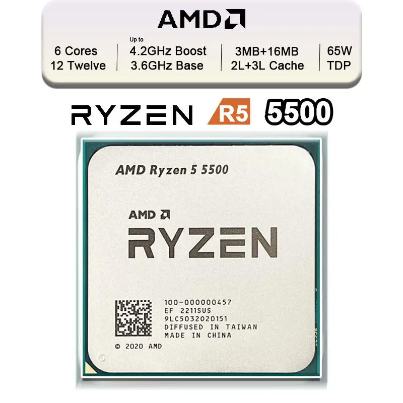 

Топ AMD новый Ryzen 5 5500 R5 5500 3,6 ГГц 6-ядерный 12-поточный 7NM L3 = 16M 100-000000457 поддержка настольного процессора, игровой разъем AM4