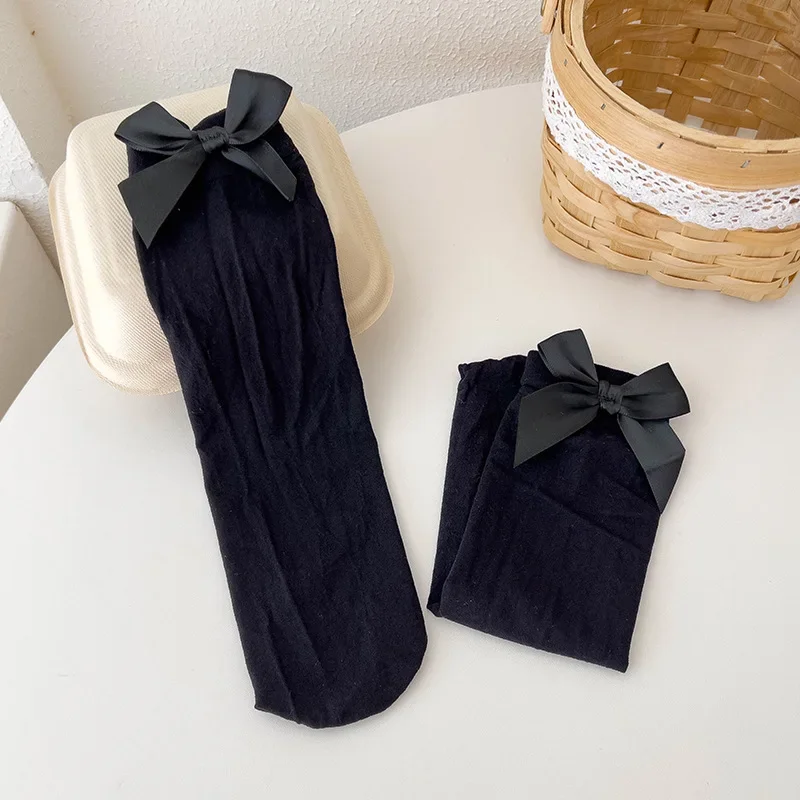 Girls Mid-tube Socks Lace Spring Summer Thin Kids Velvet Bow Socks Candy Color Pile Lolita Stockings Children Sock 5
