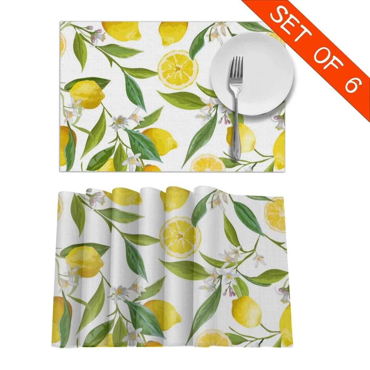 

Set of 6 Fruits Lemon Floral Pattern Placemats for Dining Table Place Mat in Kitchen Accessories Cup Wine Mat