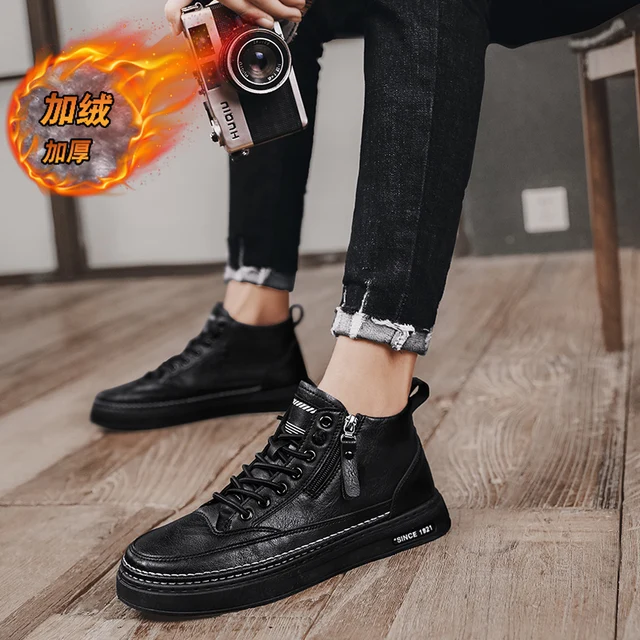 Men's Boots Winter Cotton Shoes High-top Fashion Casual Shoes Trend  Boots Flat Shoes Korean Version Tooling Shoes Student 5