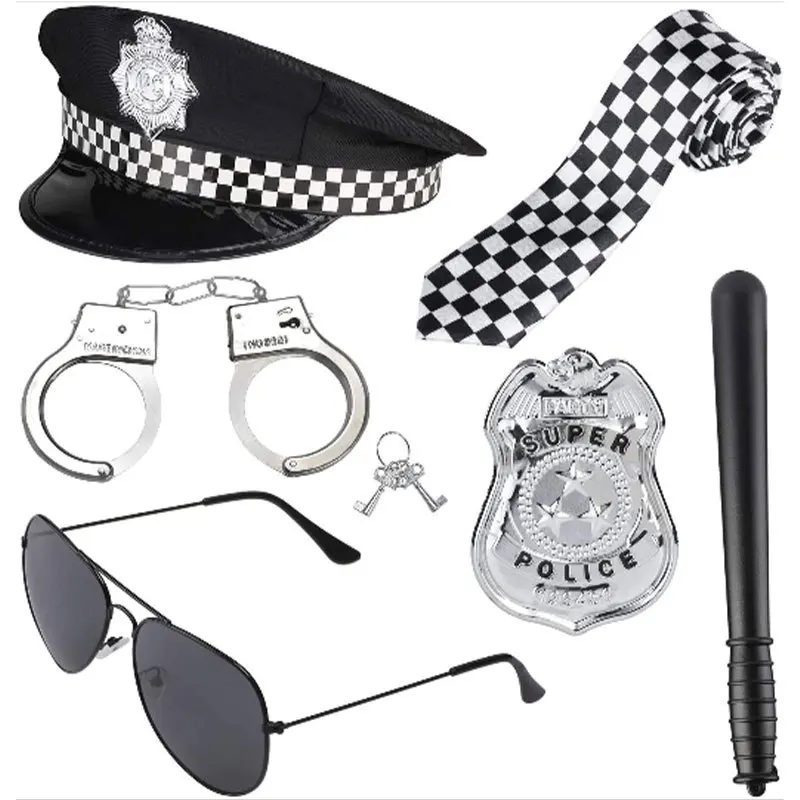 

Полицейский костюм для ролевых игр, головной убор, наручники, реквизит для Хэллоуина, вечеринки, карнавала, выступления, ролевых игр, комплект аксессуаров