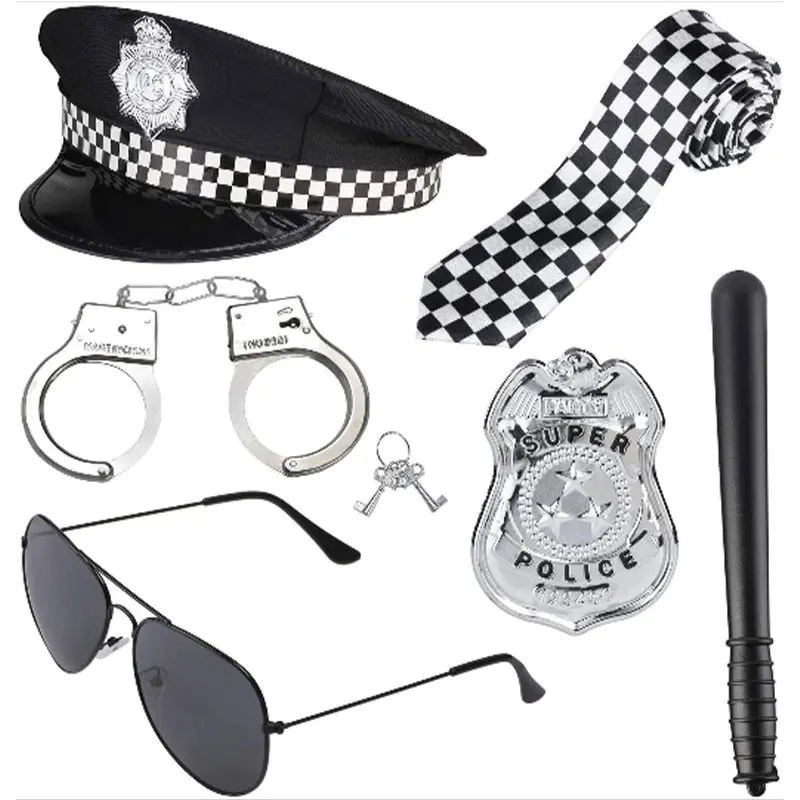 

Police Pretend Play Costume Dress Up Hat Handcuffs Halloween Parties Carnival Performance Show Role Play Props Accessories Kit