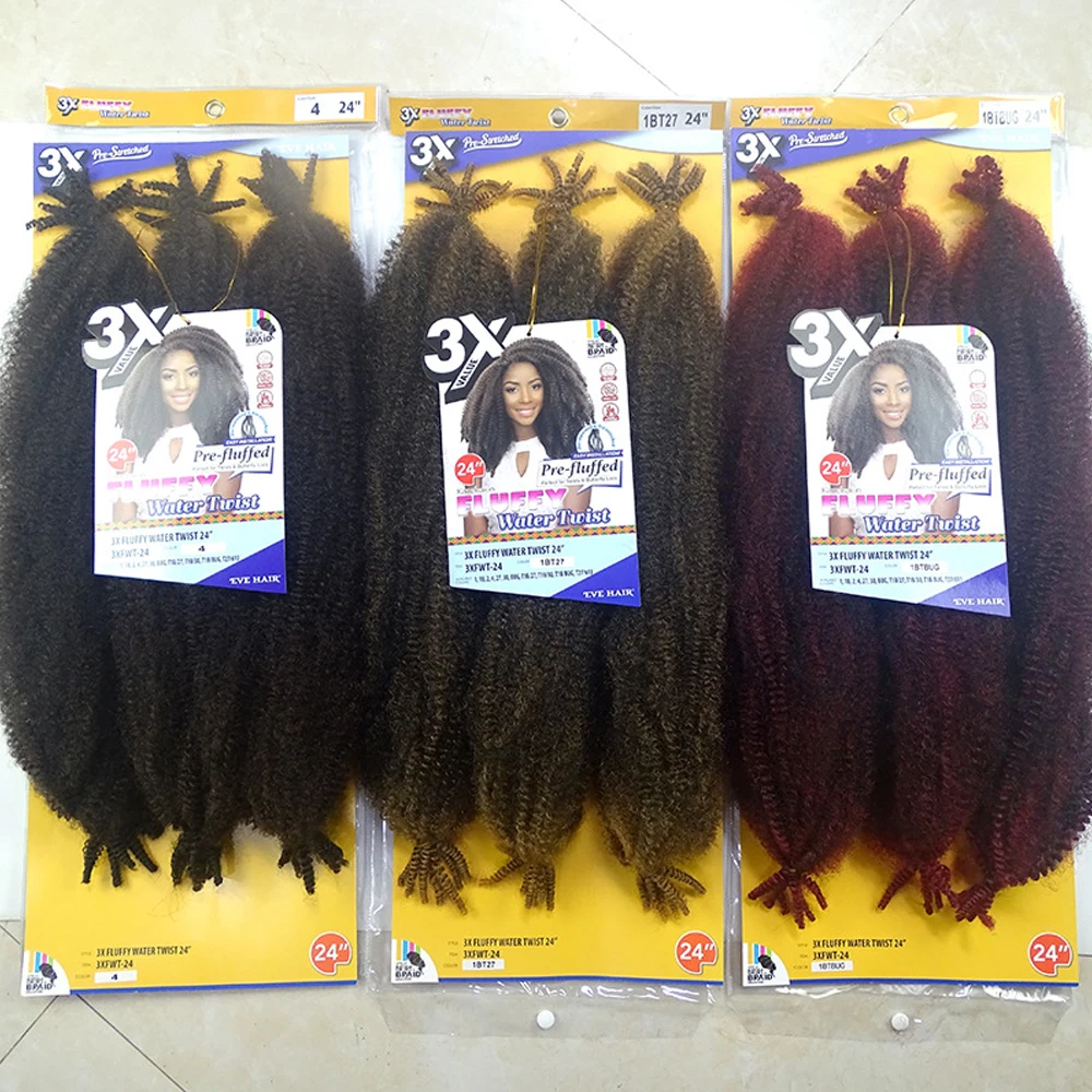 24'' Pre-fluffed Afro Kinky Braiding Hair Water Twist Braid Synthetic Hairs 3 Strands Kinky Twist Braiding Hair for Black Women 3