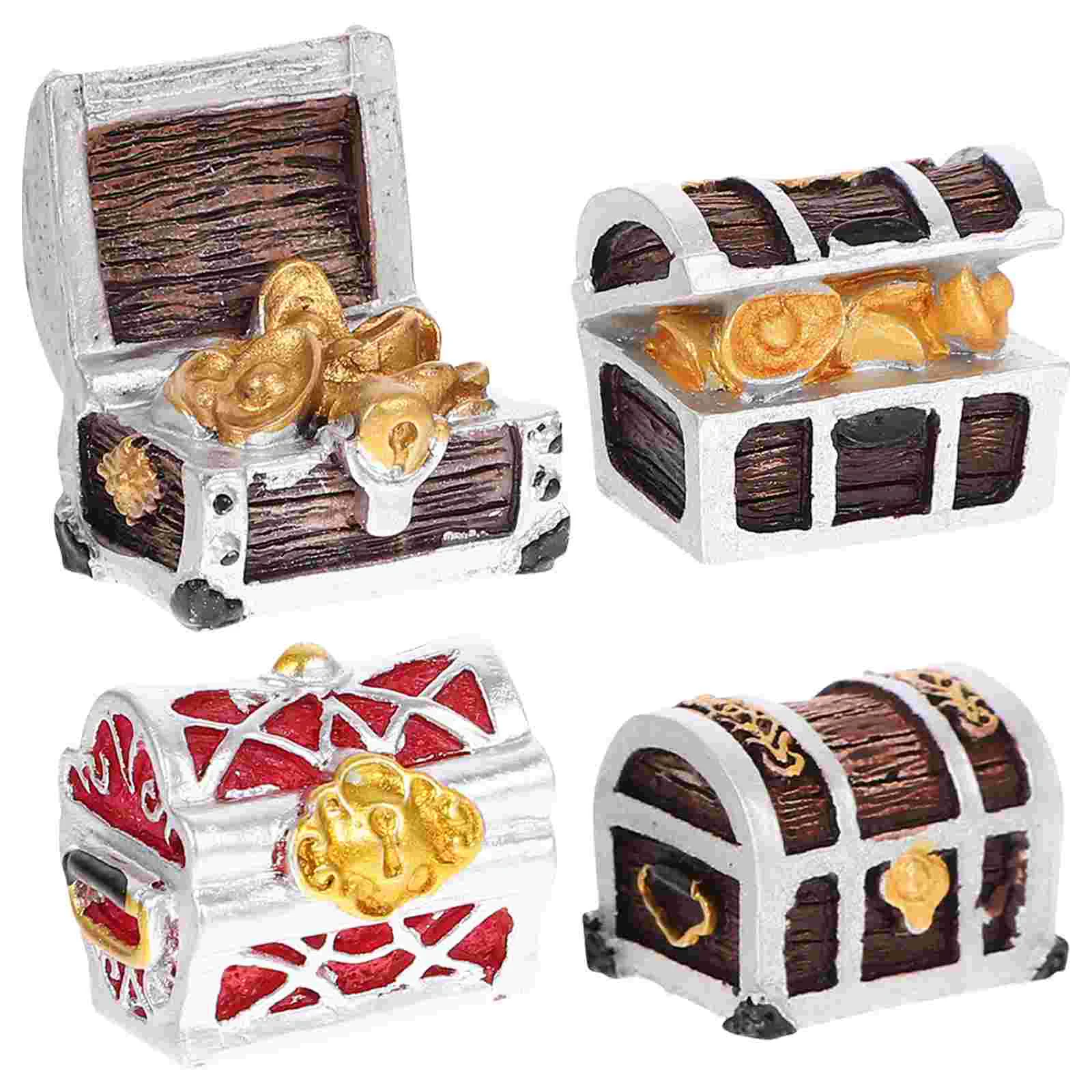 

4pcs Aquarium Decors Desktop Fish Tank Decors Resin Treasure Box Models Fish Tank Supply