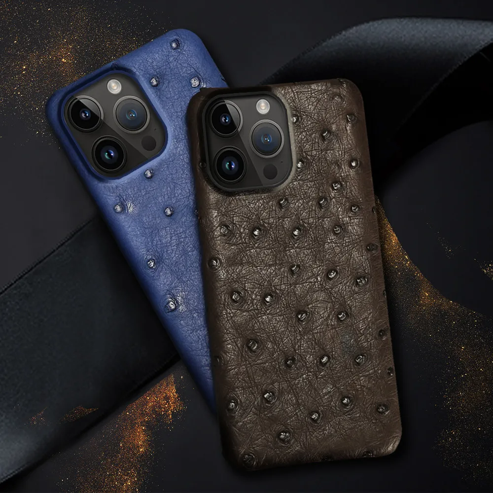 

100% Natural Ostrich Leather Phone Case for iPhone 15 12 11 13 14 Pro Max 14Pro 14 Plus 15Pro 15Plus 13Pro 12Pro luxury Cover