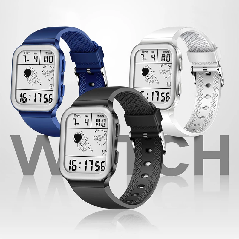 FOXBOX Creative Astronaut Electronic Digital Watches Fashion Watch For Men Silicone Strap Sports Waterproof Luminous Wristwatch