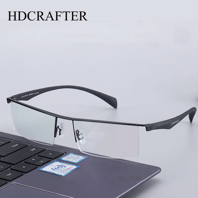 HDCRAFTER-Gafas de aleación de titanio para hombre, marco de anteojos de cara ancha TR90, gafas graduadas para miopía, Marco óptico de negocios de medio borde, 150mm