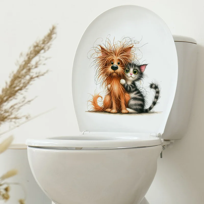 Funny Cat Dog Toilet Stickers Decorative Wall Stickers Home WC Decoration Sticker For Bathroom Self-Adhesive Decals