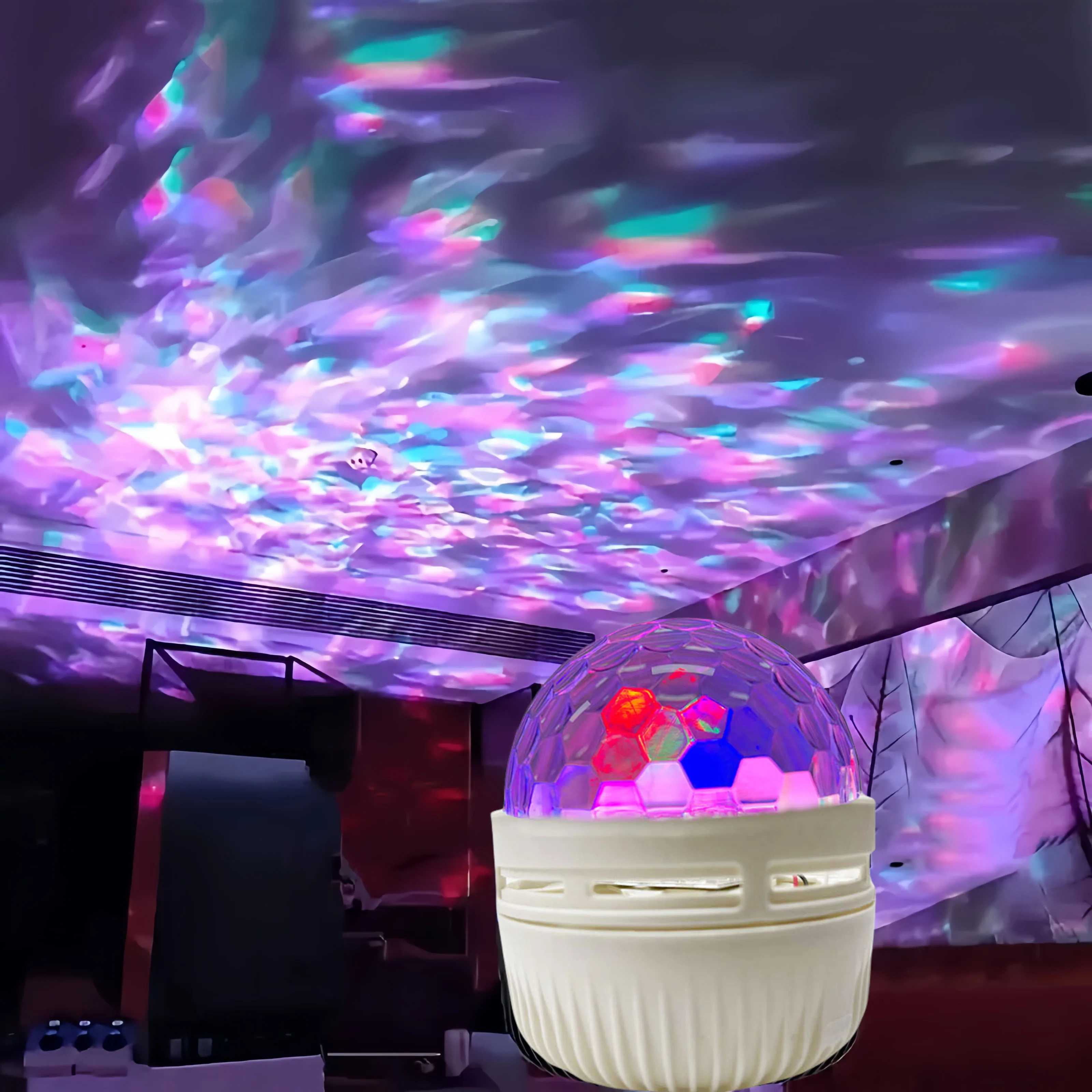 LED 야간 조명 별이 빛나는 하늘 은하 북극광/물결무늬 7색 자동 회전 원격 프로젝터 주변 조명 RGB USB 램프