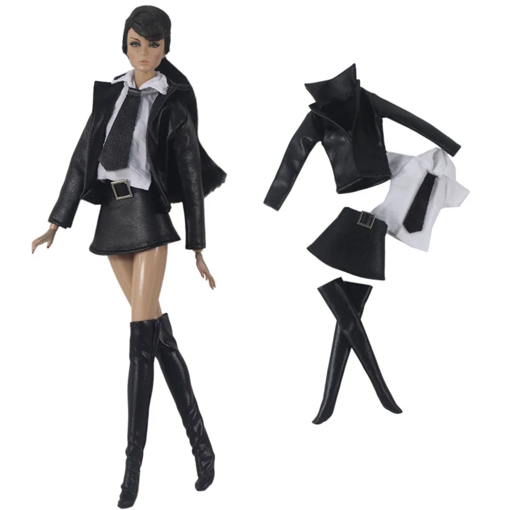 Doll Clothes Leather Clothes For Barbie Doll Top Coat Skirt Socks Accessories Clothing Autumn Wear Outfit for 1/6 Xinyi FR ST JJ