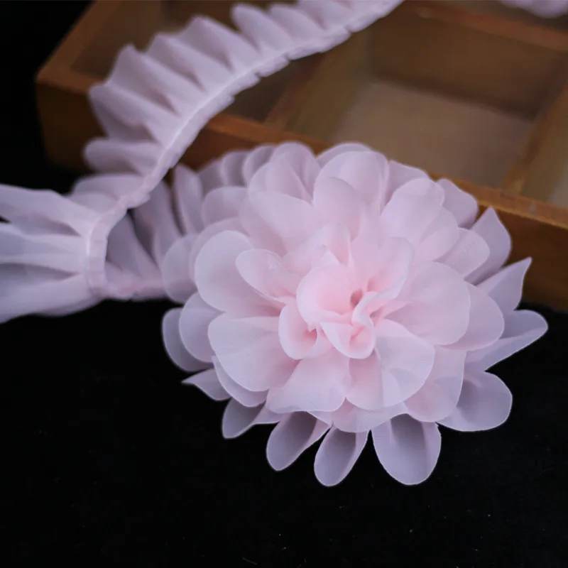 Color Double-layer Chiffon Mesh Pull Wrinkle Leaf Lace Fabric DIY Doll Baby Children Clothing Accessories Cuff Skirt Swing Trim lace fabric lace sewing accessories lace sewing supplies lace accessories lace garment accessories clothing accessories clothing craft accessories chiffon fabric chiffon lace fabric tassel trim lace
