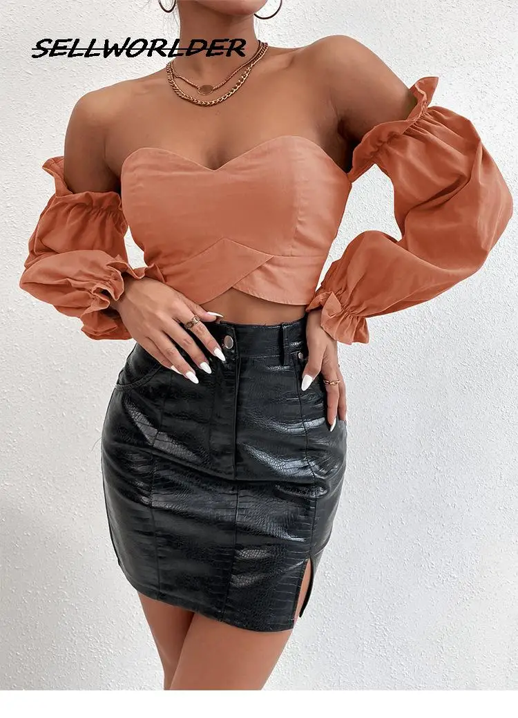

2022 new Women Fashion Sexy Blouse Clothing Long Puff sleeves shirt Tops