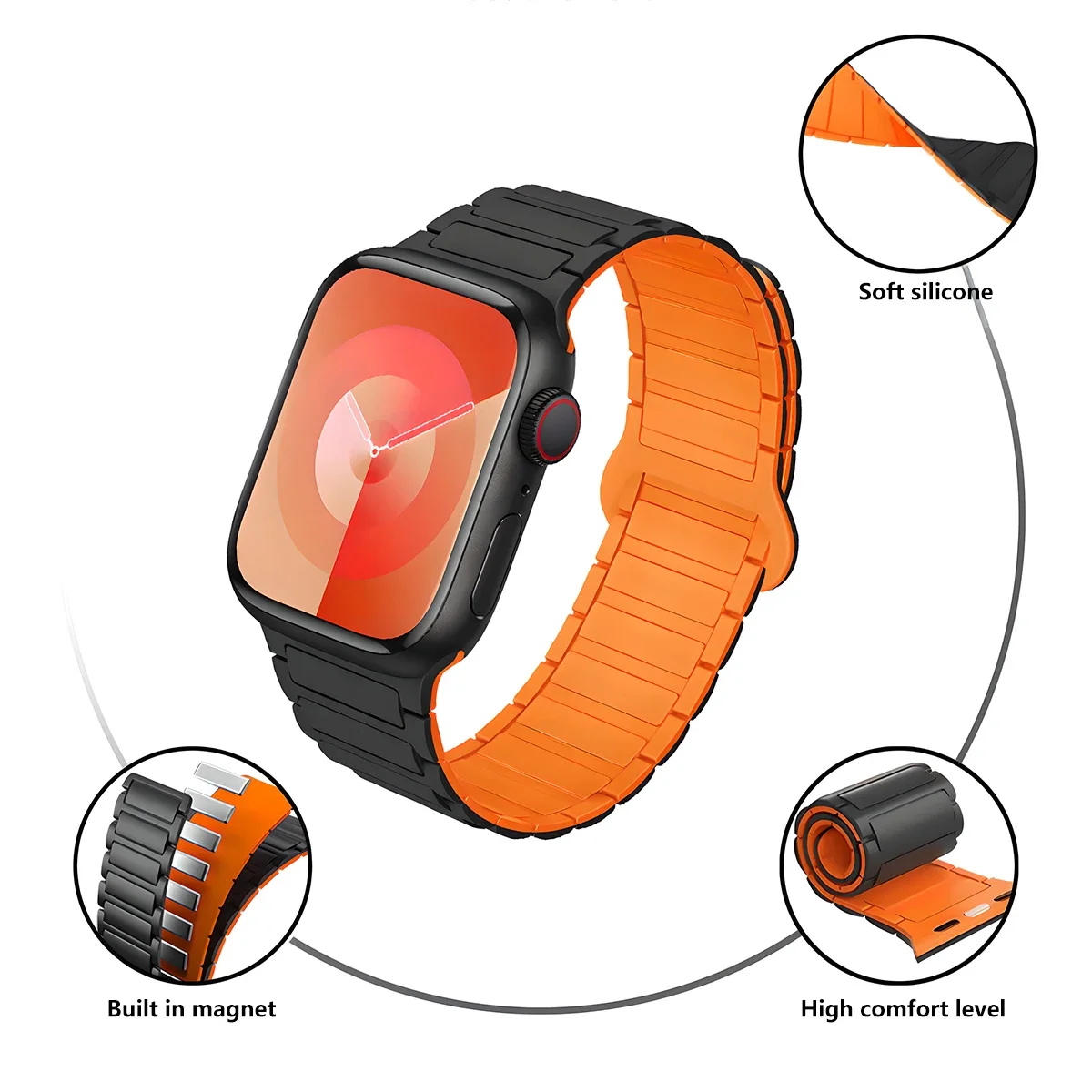 Magnetic Loop sports band for Apple Watch Ultra 2 49mm 45mm 44 42mm 38 40 41mm silicone strap for iWatch series 9 8 7 6 5 4 se 3