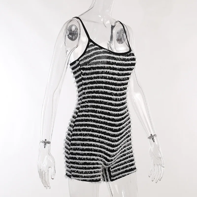 Sexy Sleeveless Stripe Slim Rompers Women Summer New Fashion Playsuits High Waist Streetwear Hip Lifting Casual White Jumpsuit