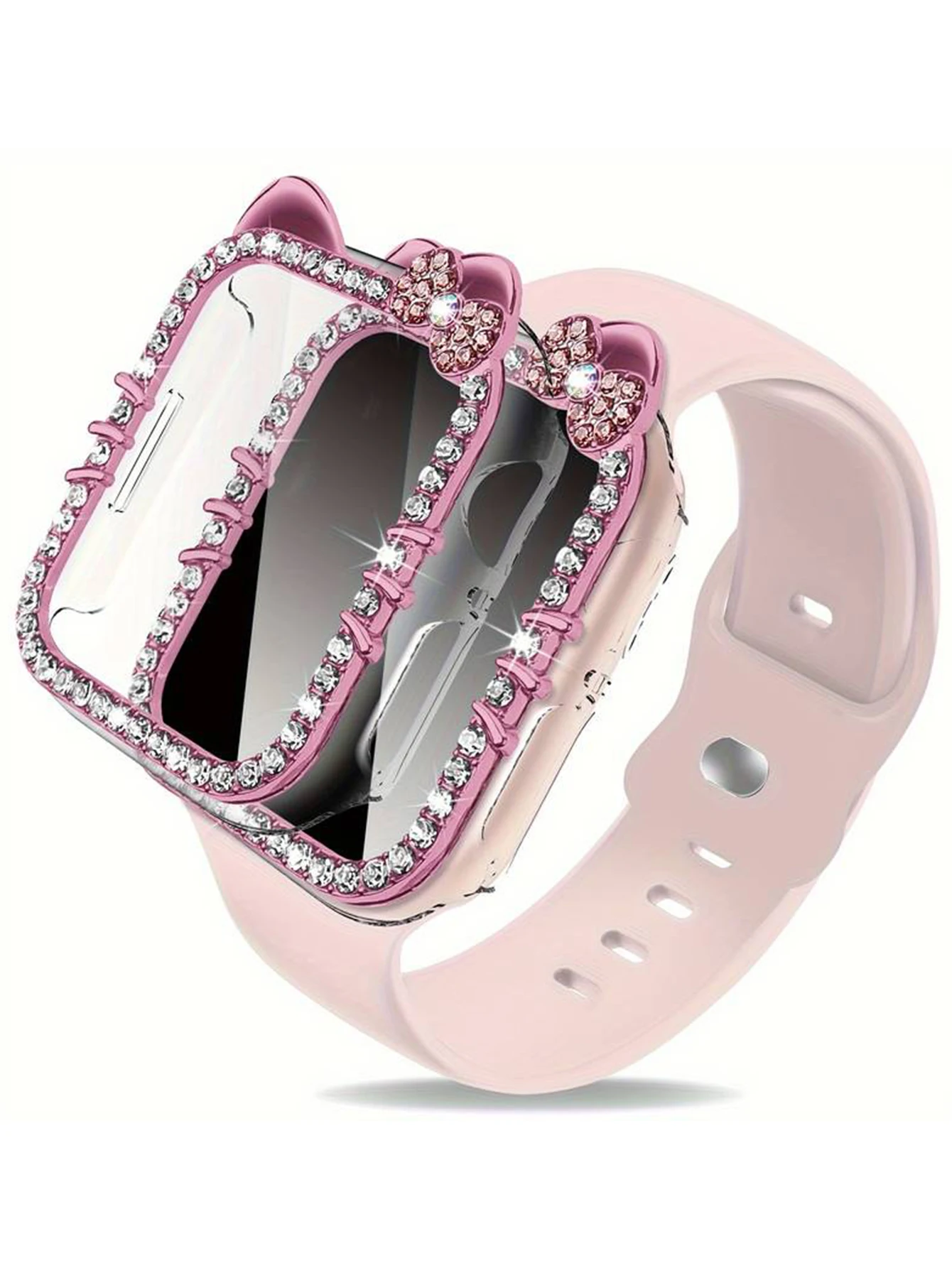 1 حافظة ساعة أبل بنمط قطة كرتونية مع الماس المتلأل...